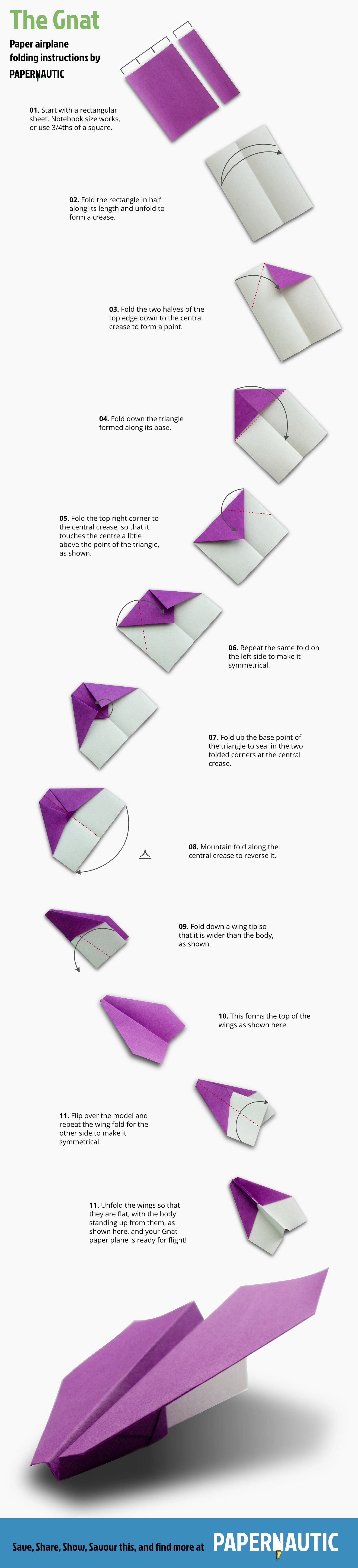 Paper plane folding instructions for The Gnat